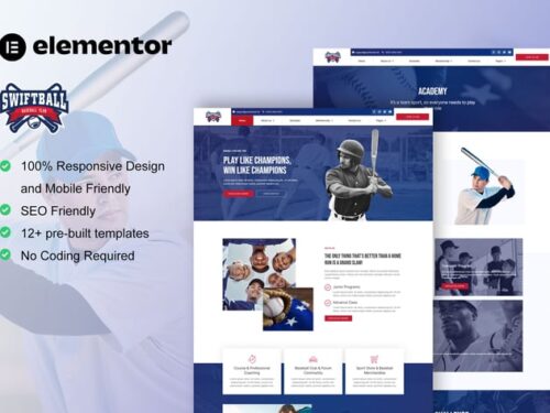棒球队体育俱乐部 Elementor模板套件